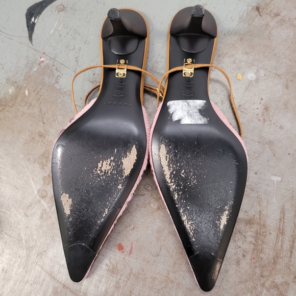 SALE! CASADEI HEELS SZ 8.5 PONY HAIR POINT TOE ANKLE STRAP - Picture 7 of 8